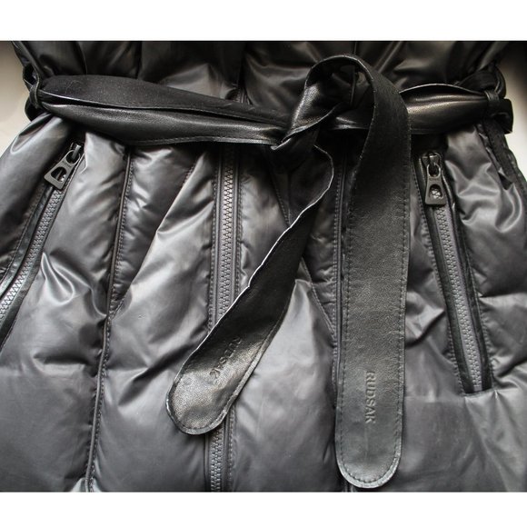Rudsak Sophie Down Coat with Leather Belt / Small / Grey Black Down - Picture 9 of 16